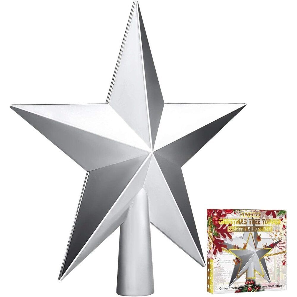 4 Inch Silver Traditional Glossy Christmas Tree Toppers Decoration Star Treetop